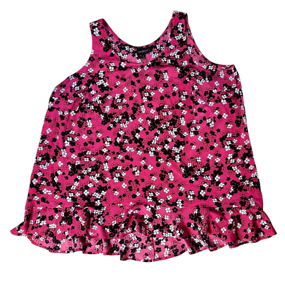 Lane Bryant Plus Size 20 Pink Floral Peplum Top Sleeveless Ruffle Hem Blouse